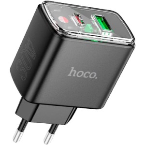 Зарядний пристрій HOCO CS42A Smart 1xUSB-C PD30W + 1xUSB QC3.0 Black (6942007620765)