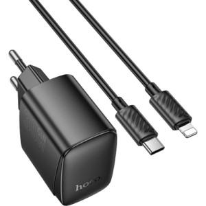 Зарядний пристрій HOCO CS61A Bright 1xUSB-C PD30W + 1xUSB QC3.0 + cable USB-C to Lightning Black (6942007638432)