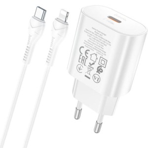 Зарядний пристрій HOCO N22 Jetta USB-C PD25W + cable USB-C to Lightning White (6931474760074)