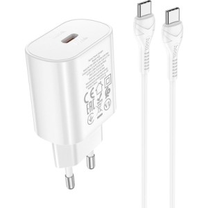 Зарядний пристрій HOCO N22 Jetta USB-C PD25W + cable USB-C to USB-C White (6931474760081)
