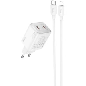 Зарядний пристрій HOCO N42 Elogiado 2xUSB-C PD45W + cable USB-C to Lightning White (6942007617116)