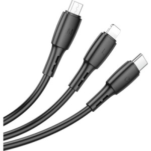 Дата кабель USB 2.0 AM to Lightning+USB-C+Micro 5P 1.0m 2A PVC BX71 black BOROFONE (6974443384543)