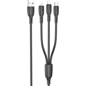 Дата кабель USB 2.0 AM to Lightning+USB-C+Micro 5P 1.0m 2A PVC BX71 black BOROFONE (6974443384543)
