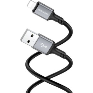 Дата кабель USB 2.0 AM to Lightning Famous silicone BX83 black BOROFONE (6974443386356)