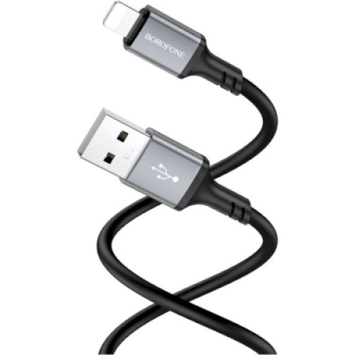 Дата кабель USB 2.0 AM to Lightning Famous silicone BX83 black BOROFONE (6974443386356)