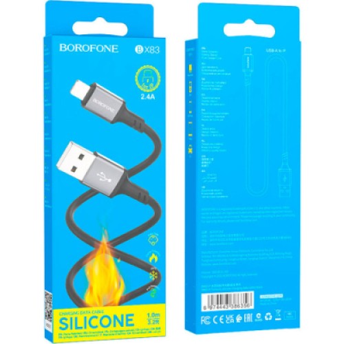 Дата кабель USB 2.0 AM to Lightning Famous silicone BX83 black BOROFONE (6974443386356)