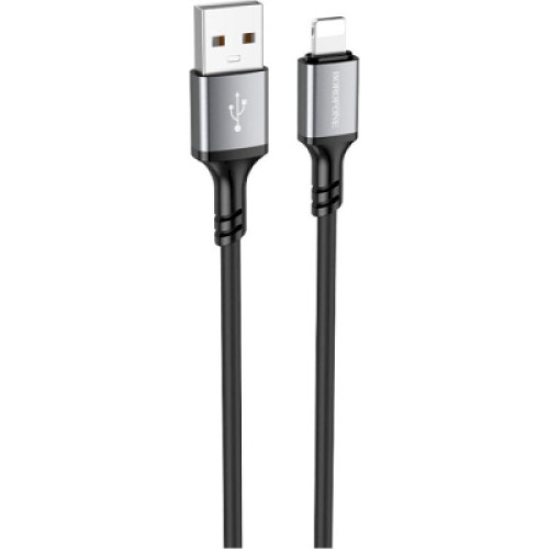 Дата кабель USB 2.0 AM to Lightning Famous silicone BX83 black BOROFONE (6974443386356)