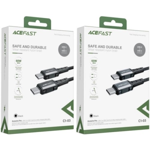 Дата кабель USB-C to USB-C 1.2m 3A nylon C1-03 black Acefast (AFC1-03B)