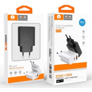 Зарядное устройство WUW C172 1xUSB-C PD20W + 1xUSB QC3.0 18W Black (6972573335381)