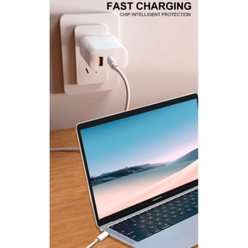 Зарядное устройство WUW C209 1xUSB-C PD45W + 1xUSB QC3.0 18W White (WUW-C209)