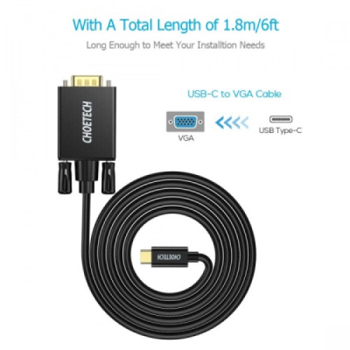 Кабель мультимедийный USB-C to VGA 1.8m FHD60Hz black Choetech (XCV-1801-BK)