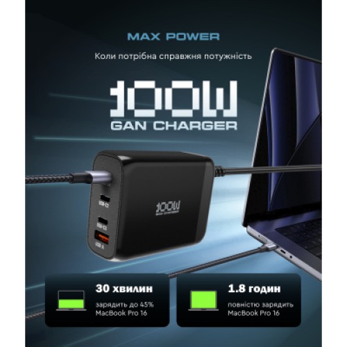 Зарядное устройство Armorstandart ARP-131 Resolute Power USB-C 100W GaN Black (ARM70024)