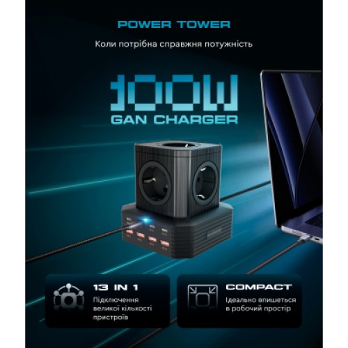 Зарядное устройство Armorstandart ARP-544 Resolute Power USB-C 100W GaN 2m Black (ARM73177)