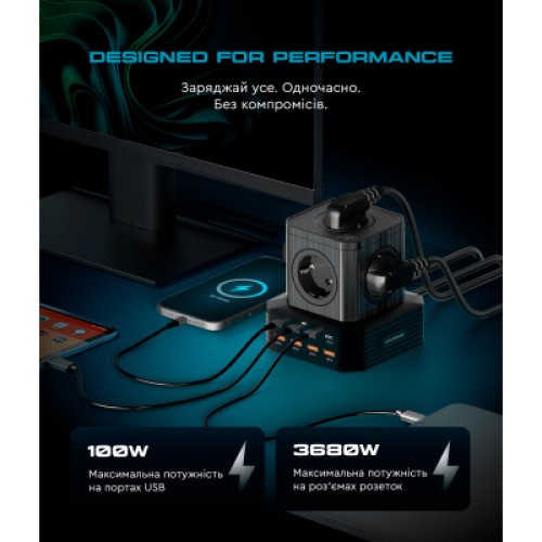 Зарядное устройство Armorstandart ARP-544 Resolute Power USB-C 100W GaN 2m Black (ARM73177)