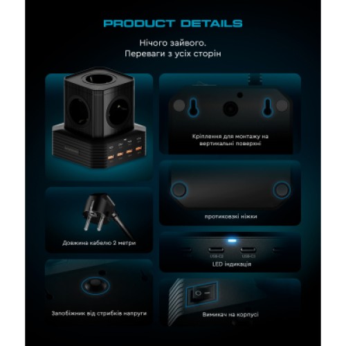 Зарядное устройство Armorstandart ARP-544 Resolute Power USB-C 100W GaN 2m Black (ARM73177)