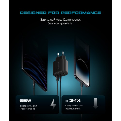 Зарядное устройство Armorstandart ARP-621 Resolute Power USB-C 65W GaN Black (ARM70023)