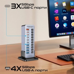 Концентратор Promate USB-C 14-in-1 Promate gegatower-60w (gegatower-60w)