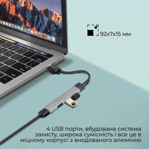 Концентратор Promate USB-C 4-in-1 порти Promate litehub-4.grey (litehub-4.grey)