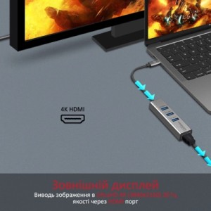 Концентратор Promate USB-C 4-in-1 порти Promate mediahub-c3.grey (mediahub-c3.grey)