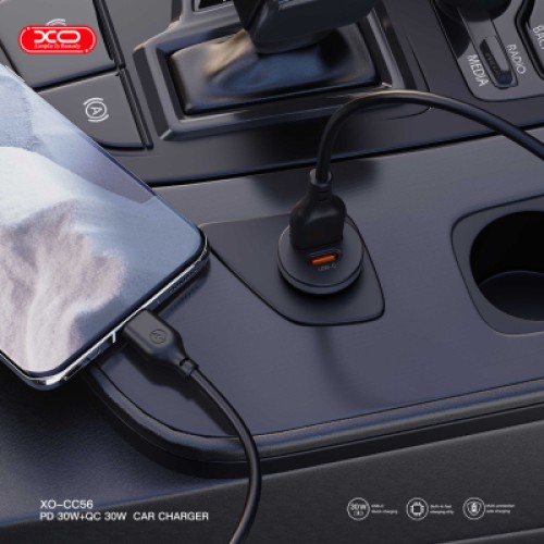 Зарядное устройство XO CC56 USB-C PD30W + USB-A Black (CC56_Black)