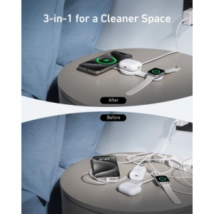 Зарядное устройство Anker MagGo Wireless Charging Pad 15W 3-in-1 Foldable White (B25M8H21)