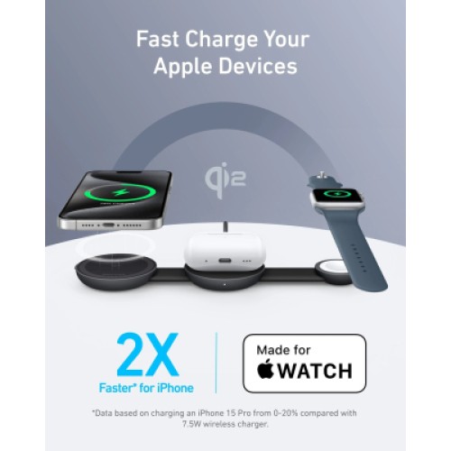 Зарядное устройство Anker MagGo Wireless Charging Pad 15W 3-in-1 Foldable Black (B25M8H11)