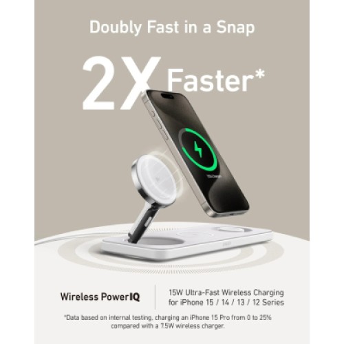 Зарядное устройство Anker MagGo Wireless Charging Station 15W 3-in-1 Pad White (B25M1321)