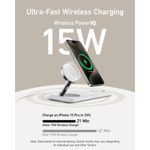 Зарядное устройство Anker MagGo Wireless Charging Station 15W 3-in-1 Pad White (B25M1321)
