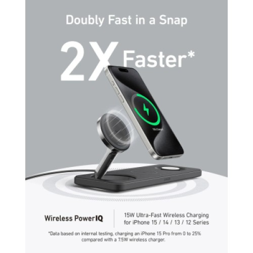 Зарядное устройство Anker MagGo Wireless Charging Station 15W 3-in-1 Pad Black (B25M1311)
