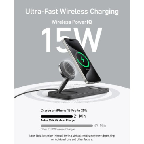 Зарядное устройство Anker MagGo Wireless Charging Station 15W 3-in-1 Pad Black (B25M1311)
