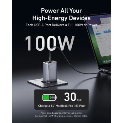 Зарядное устройство Anker GaNPrime 100W 2xUSB-C PD + 1xUSB-A Foldable Silver (A2688341)