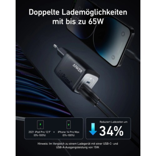 Зарядное устройство Anker GaNPrime 67W 2xUSB-C PD + 1xUSB-A Black (A2669313)