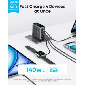Зарядное устройство Anker Laptop GaN 140W 3xUSB-C PD3.1 + USB-A + display + cable Black (B2697GZ1)