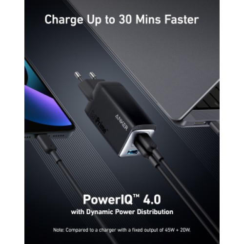 Зарядное устройство Anker PowerPort 735 GaNPrime 65W 2xUSB-C PD + 1xUSB-A PIQ PPS/DPDS (A2668311)