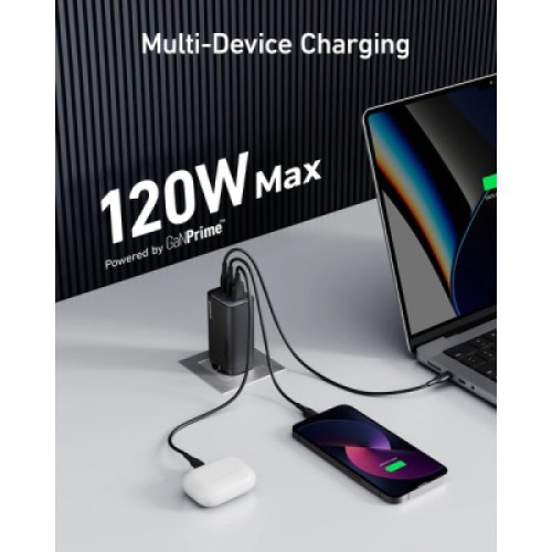 Зарядное устройство Anker PowerPort 737 GaNPrime 120W 2xUSB-C PD + 1xUSB-A PIQ PPS/DPDS Black (A2148313)