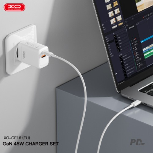 Зарядное устройство XO CE16 67.5W USB-C PD45W + USB-A QC 22.5W White (CE16_White)