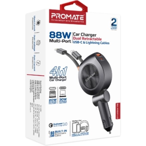 Зарядное устройство Promate USB-C + USB-A + cable USB-C + Lightning (drivegear-r2)