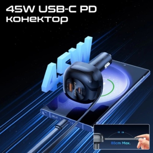 Зарядное устройство Promate 62W USB-C cable + USB-A/USB-C ports (powerdrive-rc65)