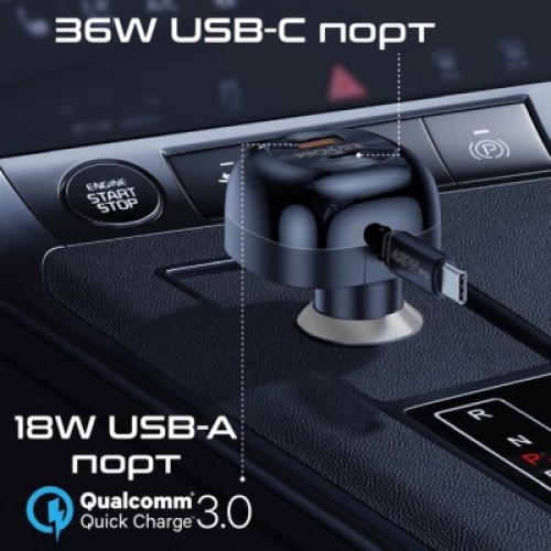 Зарядное устройство Promate 62W USB-C cable + USB-A/USB-C ports (powerdrive-rc65)