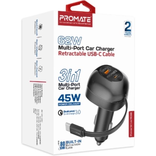 Зарядное устройство Promate 62W USB-C cable + USB-A/USB-C ports (powerdrive-rc65)