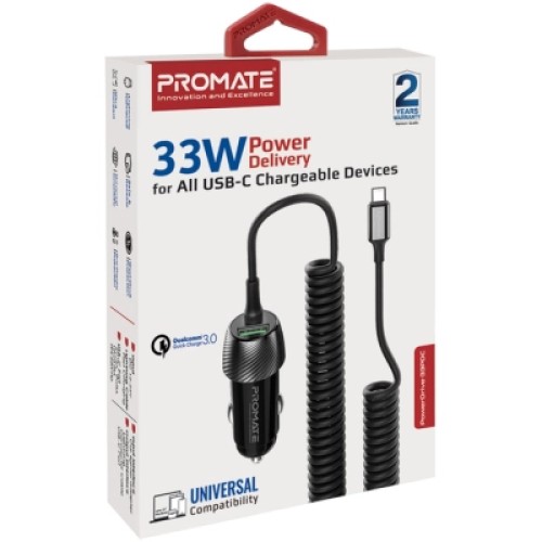Зарядное устройство Promate 33W USB-C cable + USB-A port (powerdrive-33pdc.black)