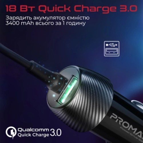 Зарядное устройство Promate 33W USB-C cable + USB-A port (powerdrive-33pdc.black)