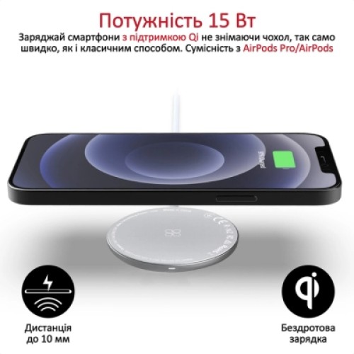 Зарядное устройство Promate wireless charger auramag-15w silver (auramag-15w.silver)