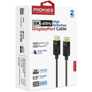 Кабель мультимедійний DisplayPort M to DisplayPort M 2.0m V1.4 black Promate (dplink-200.black)