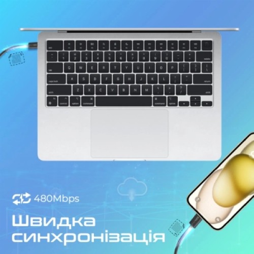 Дата кабель USB-C to USB-C 2.0m 60W PD EcoLine-CC200 black Promate (ecoline-cc200.black)
