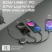 Дата кабель USB-C to Lightning 1.1m 27W + USB-C 60W + Micro USB TrioCord-R black Promate (triocord-r.black)