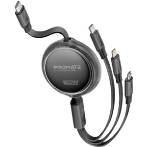 Дата кабель USB-C to Lightning 1.1m 27W + USB-C 60W + Micro USB TrioCord-R black Promate (triocord-r.black)