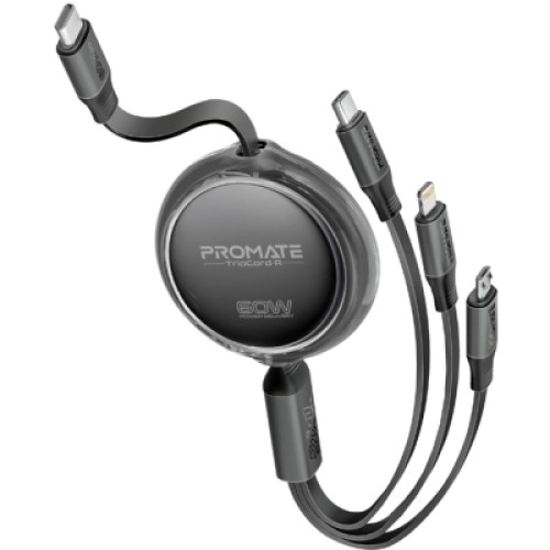 Дата кабель USB-C to Lightning 1.1m 27W + USB-C 60W + Micro USB TrioCord-R black Promate (triocord-r.black)