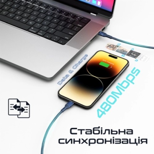 Дата кабель USB-C to Lightning 1.2m 27W PD FletchLink-CI blue Promate (fletchlink-ci.blue)