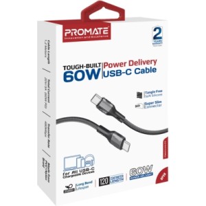 Дата кабель USB-C to USB-C 1.2m 60W PD FletchLink-CC black Promate (fletchlink-cc.black)